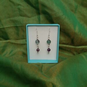 Handcrafted sterling silver drop earings with amethyst and flourite stone